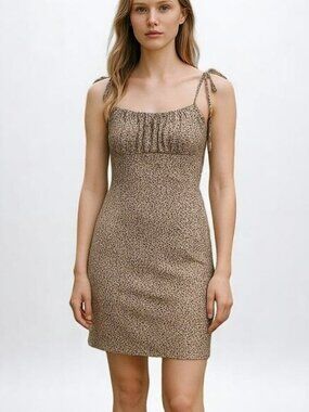 SHEIN Brown Leopard Spotted Tie Shoulder Mini Dress